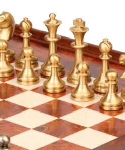 Jeu d'Échecs Grand Staunton - Échiquier en bois de Bruyère et Bois d'Orme avec tiroir & Pièces en laiton massif