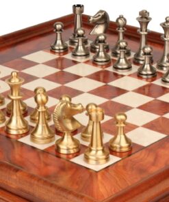 Jeu d'Échecs Grand Staunton - Échiquier en bois de Bruyère et Bois d'Orme avec tiroir & Pièces en laiton massif