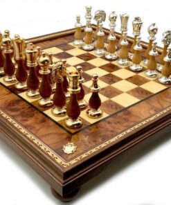 Jeu d'Échecs Grand Oriental - Échiquier en Bois de Bruyère et Bois d'Orme & Pièces en bois et laiton massif