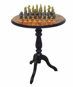 Ensemble "Mary Stuart" Table Ronde en Racine de Bruyère & Jeu d'Echecs en Bois et Métal