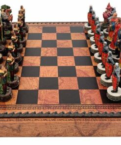 Jeu d'Échecs Robin des Bois - Échiquier - Backgammon et Jeu de dames en similicuir avec rangement & Pièces en résine