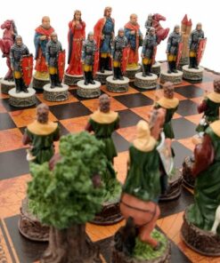 Jeu d'Échecs Robin des Bois - Échiquier - Backgammon et Jeu de dames en similicuir avec rangement & Pièces en résine