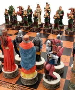 Jeu d'Échecs Robin des Bois - Échiquier - Backgammon et Jeu de dames en similicuir avec rangement & Pièces en résine