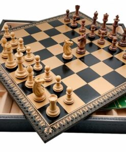 Jeu d'Échecs Classique - Échiquier - Backgammon et Jeu de dames en similicuir & Pièces d'échecs en bois