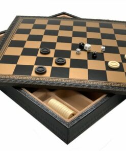 Jeu d'Échecs Classique - Échiquier - Backgammon et Jeu de dames en similicuir & Pièces d'échecs en bois