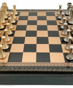 Jeu d'Échecs Contemporain - Échiquier et Backgammon à rangement en similicuir  & Pièces en métal