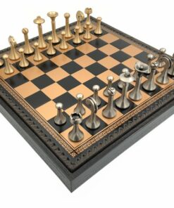 Jeu d'Échecs Contemporain - Échiquier et Backgammon à rangement en similicuir  & Pièces en métal