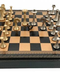Jeu d'Échecs Contemporain - Échiquier et Backgammon à rangement en similicuir  & Pièces en métal