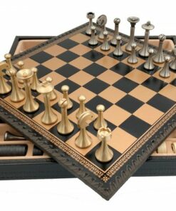 Jeu d'Échecs Contemporain - Échiquier et Backgammon à rangement en similicuir  & Pièces en métal