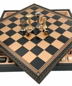Jeu d'Échecs Contemporain - Échiquier et Backgammon à rangement en similicuir  & Pièces en métal