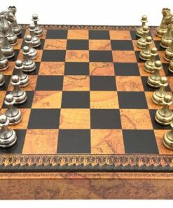 Jeu d'Échecs Flowered - Échiquier - Backgammon et Jeu de dames en similicuir avec rangement & Pièces d'échecs en métal