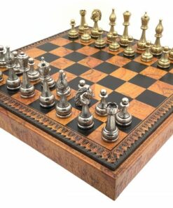 Jeu d'Échecs Flowered - Échiquier - Backgammon et Jeu de dames en similicuir avec rangement & Pièces d'échecs en métal