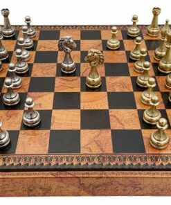 Jeu d'Échecs Flowered - Échiquier - Backgammon et Jeu de dames en similicuir avec rangement & Pièces d'échecs en métal