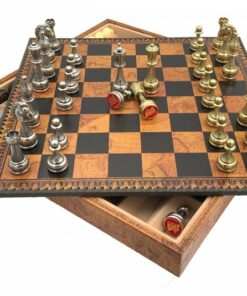 Jeu d'Échecs Flowered - Échiquier - Backgammon et Jeu de dames en similicuir avec rangement & Pièces d'échecs en métal