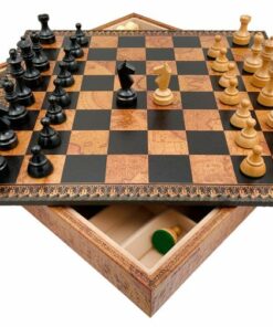 Jeu d'Échecs Classique - Échiquier - Backgammon et Jeu de dames en similicuir avec rangement & Pièces en bois