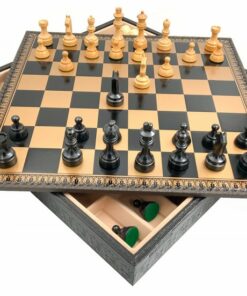 Jeu d'Échecs Classique - Échiquier - Backgammon et Jeu de dames en similicuir avec rangement & Pièces en bois