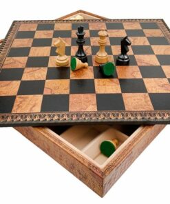 Jeu d'Échecs Classique - Échiquier - Backgammon et Jeu de dames en similicuir avec rangement & Pièces en bois