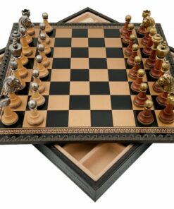 Jeu d'Échecs Classique - Échiquier et Backgammon à rangement en similicuir & Pièces en bois et métal