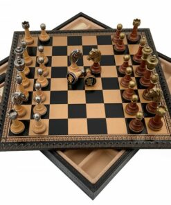 Jeu d'Échecs Classique - Échiquier et Backgammon à rangement en similicuir & Pièces en bois et métal