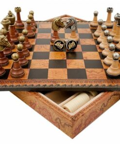 Jeu d'Échecs Classique - Échiquier - Backgammon et Jeu de dames en similicuir avec rangement & Pièces en métal et bois