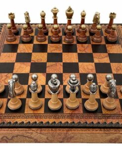 Jeu d'Échecs Classique - Échiquier - Backgammon et Jeu de dames en similicuir avec rangement & Pièces en métal et bois