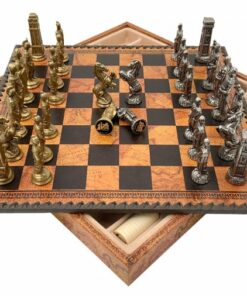 Jeu d'Échecs Romains vs Barbares - Échiquier - Backgammon et Jeu de dames en similicuir avec rangement & Pièces en métal
