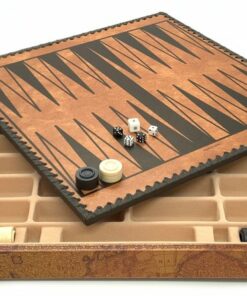 Jeu d'Échecs Romains vs Barbares - Échiquier - Backgammon et Jeu de dames en similicuir avec rangement & Pièces en métal