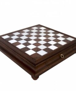 Jeu d'Échecs Arabesque - Échiquier en bois et Albâtre de Toscane avec tiroir & Pièces en métal plaqué or
