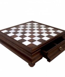 Jeu d'Échecs Arabesque - Échiquier en bois et Albâtre de Toscane avec tiroir & Pièces en métal plaqué or