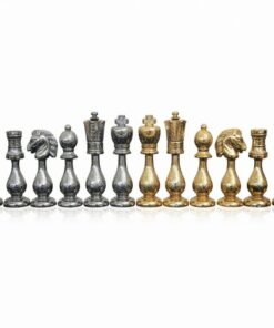 Jeu d'Échecs Arabesque - Échiquier en bois et Albâtre de Toscane avec tiroir & Pièces en métal plaqué or