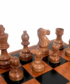Jeu d'Échecs Classique - Échiquier en similicuir & Pièces en Bois de Rose doré