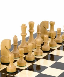 Jeu d'échecs Contemporain - Échiquier en bois d'Anegre noir et Erable & Pièces en Bois de Buis