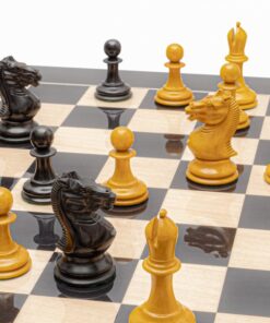 Jeu d'échecs Harrwitz Staunton - Échiquier en bois d'Anegre noir et Erable & Pièces en Bois de Buis