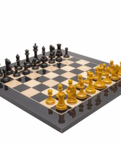 Jeu d'échecs Harrwitz Staunton de Luxe - Échiquier en bois d'Anegre noir et Erable & Pièces en Bois de Buis et Ébène