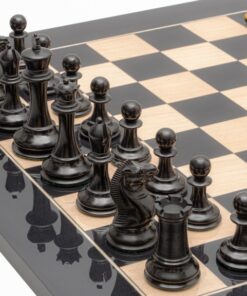Jeu d'échecs Harrwitz Staunton de Luxe - Échiquier en bois d'Anegre noir et Erable & Pièces en Bois de Buis et Ébène