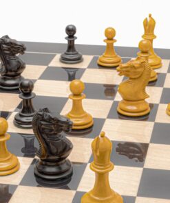 Jeu d'échecs Harrwitz Staunton de Luxe - Échiquier en bois d'Anegre noir et Erable & Pièces en Bois de Buis et Ébène