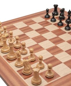 Jeu d'échecs Souverain Staunton - Échiquier en bois d'Acajou et Bouleau & Pièces en Bois de Buis ébonisé