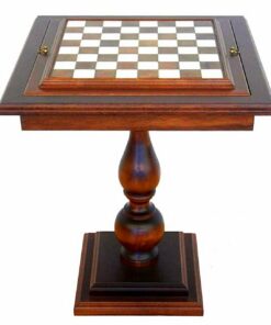 Table "T&C" Echiquier et Compartiment de Rangement en Bois d'Hêtre et Plateau en Marbre de Carrare et Albâtre de Toscane