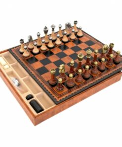 Jeu d'Échecs Classique - Échiquier - Backgammon et Jeu de dames en similicuir avec rangement & Pièces en bois et métal
