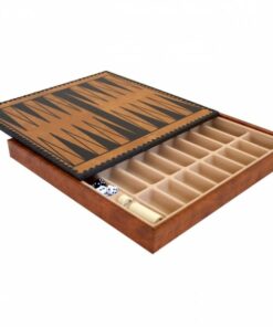 Jeu d'Échecs Classique - Échiquier - Backgammon et Jeu de dames en similicuir avec rangement & Pièces en bois et métal