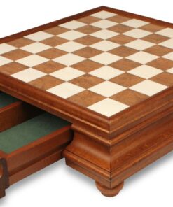 Jeu d'Échecs Classique - Échiquier en bois et Albâtre de Toscane avec tiroir & Pièces en métal et bois
