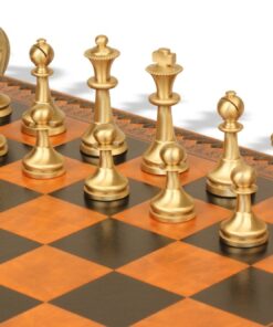 Jeu d'Échecs Grand Staunton - Échiquier - Backgammon et Jeu de dames en similicuir & Pièces en laiton massif