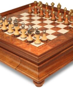 Jeu d'Échecs Classique - Échiquier en bois de Bruyère et Bois d'Orme avec tiroir & Pièces en métal et bois