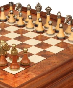 Jeu d'Échecs Classique - Échiquier en bois de Bruyère et Bois d'Orme avec tiroir & Pièces en métal et bois
