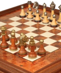 Jeu d'Échecs Classique - Échiquier en bois de Bruyère et Bois d'Orme avec tiroir & Pièces en métal et bois