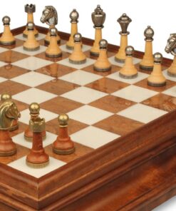 Jeu d'Échecs Classique - Échiquier en bois et Albâtre de Toscane avec tiroir & Pièces en métal et bois