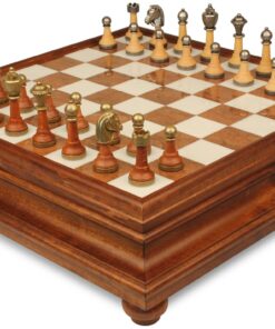 Jeu d'Échecs Classique - Échiquier en bois et Albâtre de Toscane avec tiroir & Pièces en métal et bois