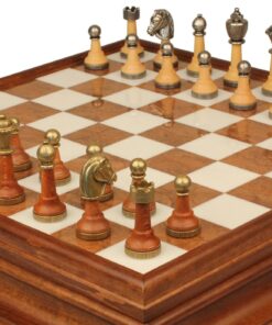 Jeu d'Échecs Classique - Échiquier en bois et Albâtre de Toscane avec tiroir & Pièces en métal et bois