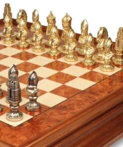 Jeu d'Échecs Moncada - Échiquier en bois de Bruyère et Bois d'Orme avec tiroir & Pièces en métal