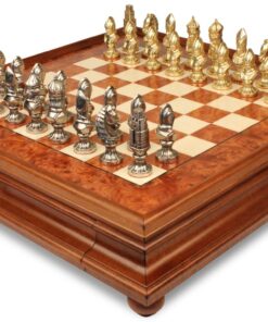 Jeu d'Échecs Moncada - Échiquier en bois de Bruyère et Bois d'Orme avec tiroir & Pièces en métal